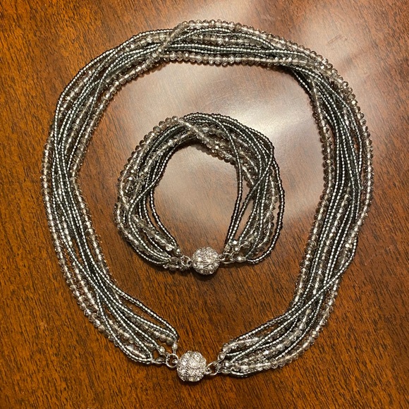 None Jewelry - Matching beaded necklace and bracelet. Translucent light gray beads. Shimmery!